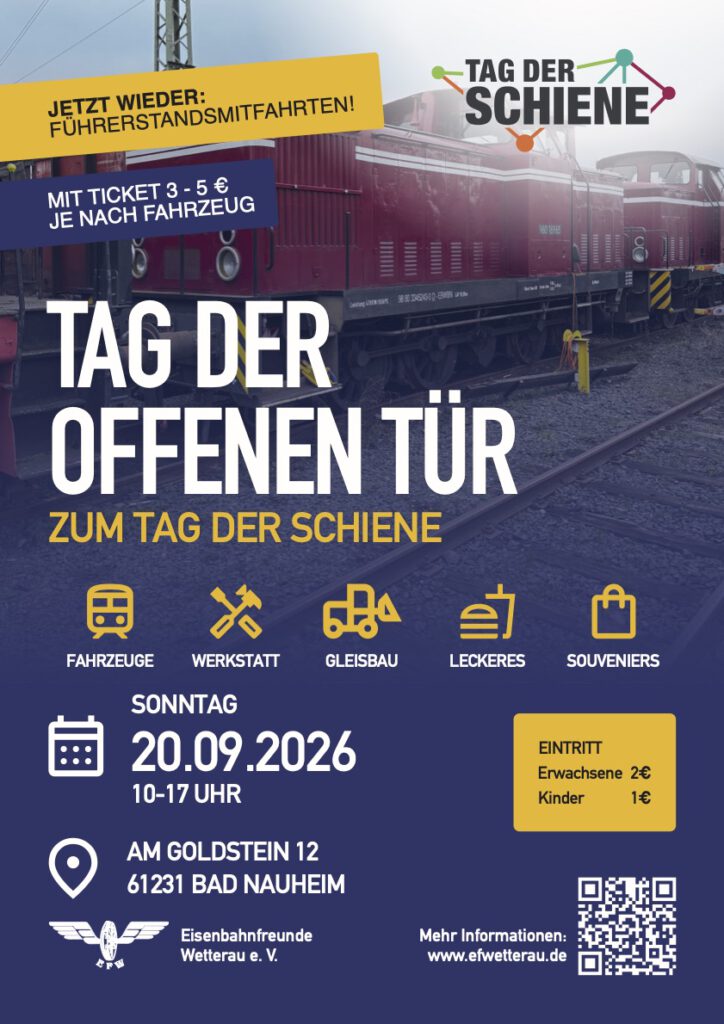 Plakat zum Tag der offenen Tür am Tag der Schiene (20.09.2026)